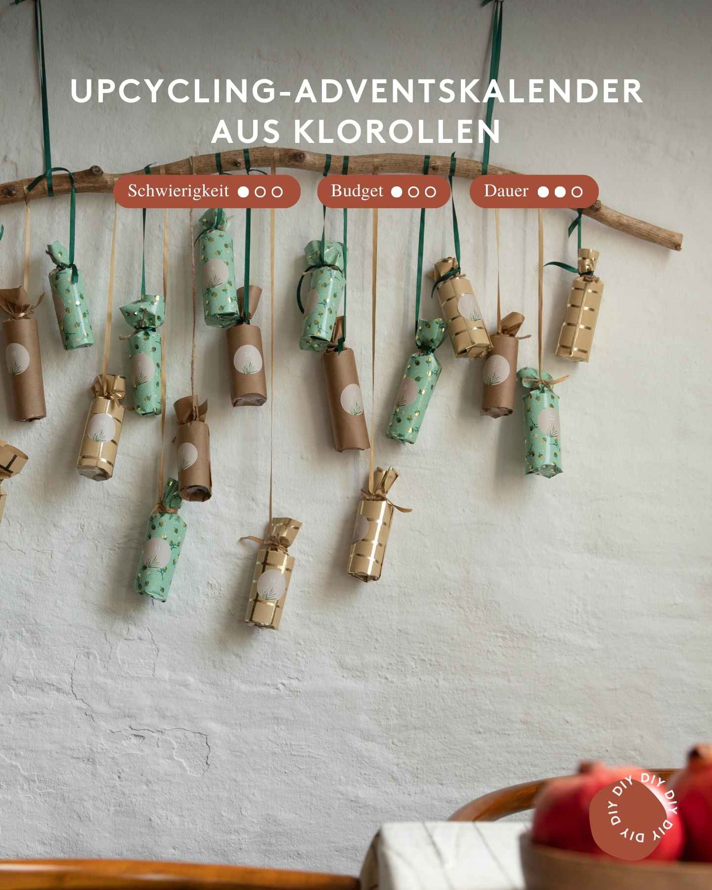 Adventskalender aus Klorollen basteln.